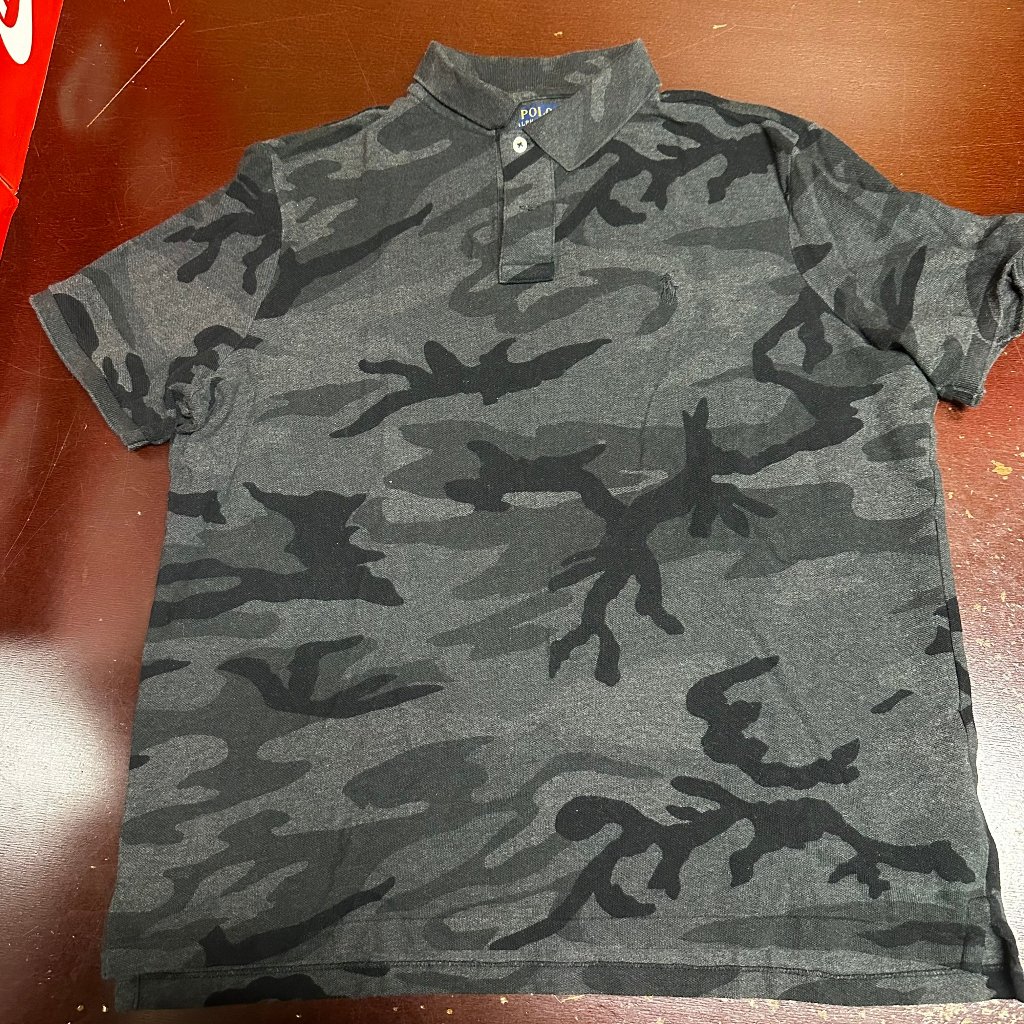 Polo Ralph Lauren Mens Gray Camo Short Sleeve Collared Classic Fit Polo Shirt L